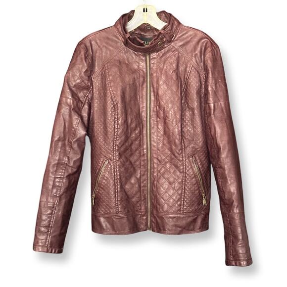 Vintage Y2K Guess Brown Faux Leather Biker Jacket - Picture 1 of 10